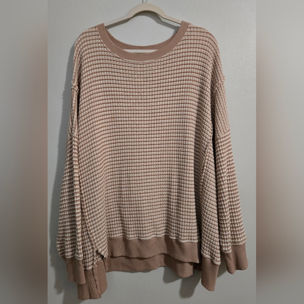 American Eagle Outfitters Striped Big Hug Waffle Knit Sweater Womens Size XL